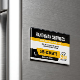 HANDYMAN FIX IT GUY URGENT REPAIR  BLACK YELLOW MAGNETIC BUSINESS CARD