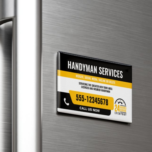 HANDYMAN FIX IT GUY URGENT REPAIR  BLACK YELLOW MAGNETIC BUSINESS CARD (Creator Uploaded)