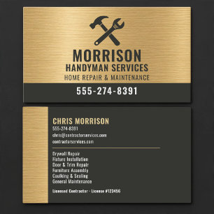 Handyman Gold Metallic Construction Tools Business Card