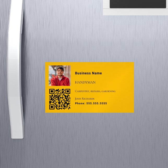 Handyman golden yellow photo QR code Magnetic Business Card (Creator Uploaded)