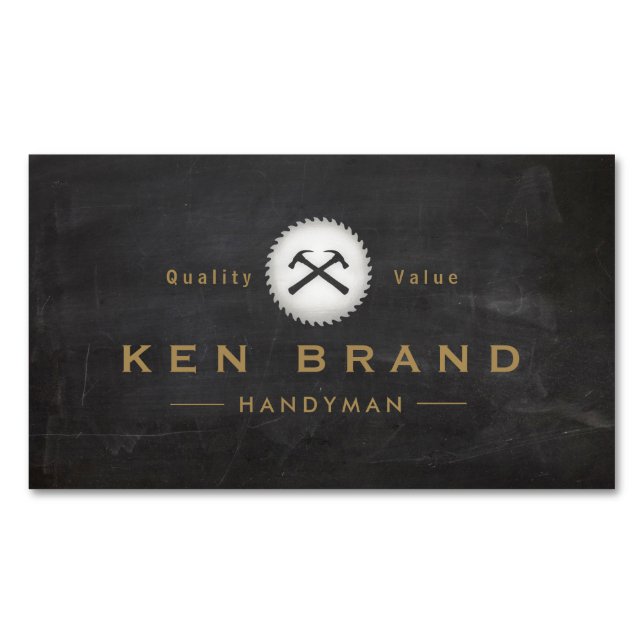 Handyman Hammer and Round Saw Magnetic Business Card (Front)