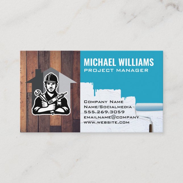 Handyman Holding Tools | Paint Roller Business Card (Front)