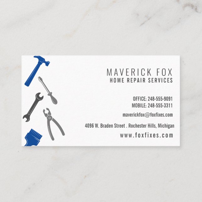 Handyman Home Maintenance & Repair Services Business Card (Back)