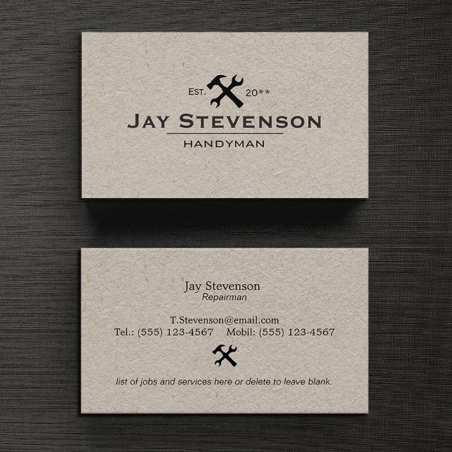 Handyman Home Repair Hammer and Wrench  Kraft  Business Card (Creator Uploaded)