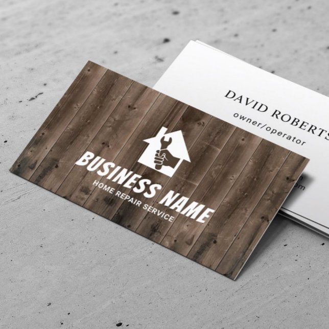 Handyman House Logo Home Repair Service Wood Business Card (Creator Uploaded)