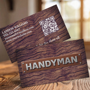 Handyman Maintenance Repair Service Wood QR Code Business Card