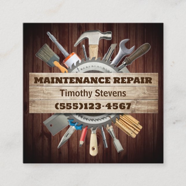 Handyman Maintenance Repair Tools Service Square Business Card (Front)