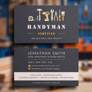 Handyman Modern Dark Grey Tools Custom Business Card