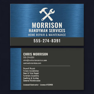 Handyman Navy Blue Metallic Construction Tools Business Card