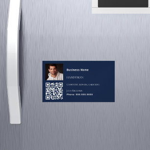 Handyman navy blue photo QR code Magnetic Business Card