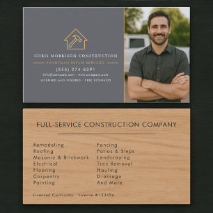 Handyman Photo Wood Grain Professional  Business Card