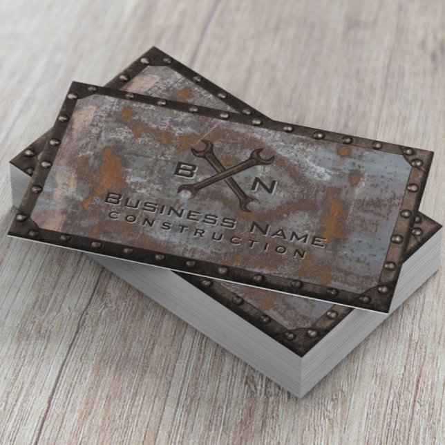Handyman Plumber Vintage Rusty Metal Construction Business Card (Creator Uploaded)