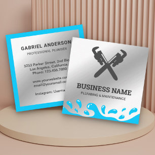 Handyman Plumbing Pipe Wrench Metal Steel Plumber Square Business Card