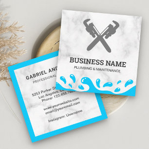Handyman Plumbing Pipe Wrench White Marble Plumber Square Business Card