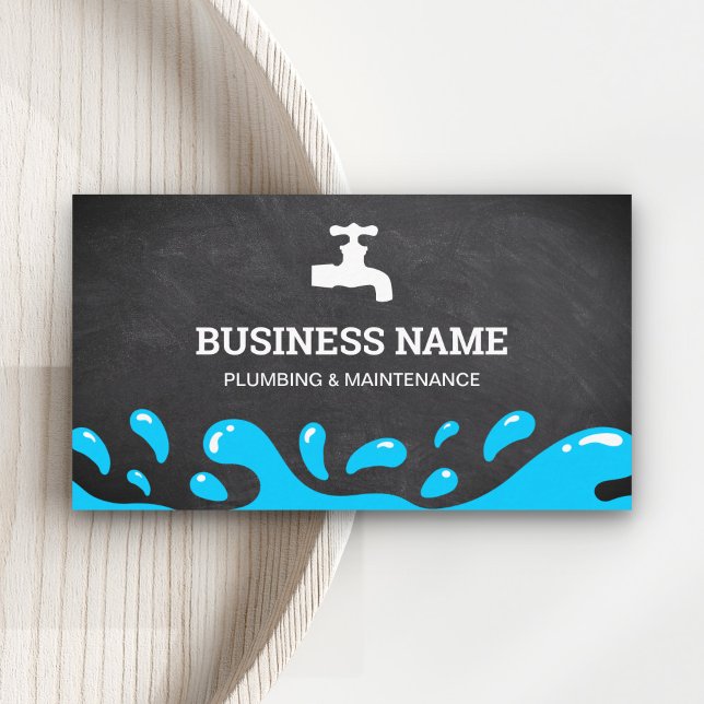 Handyman Plumbing Water Tap Chalkboard Plumber Business Card (Creator Uploaded)