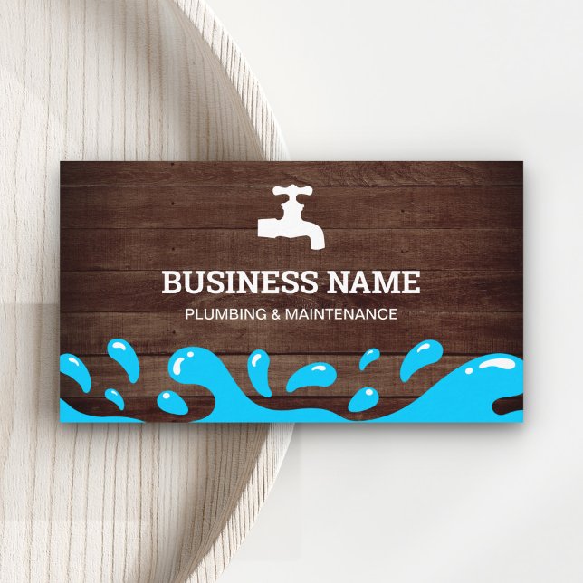 Handyman Plumbing Water Tap Rustic Wood Plumber Business Card (Creator Uploaded)
