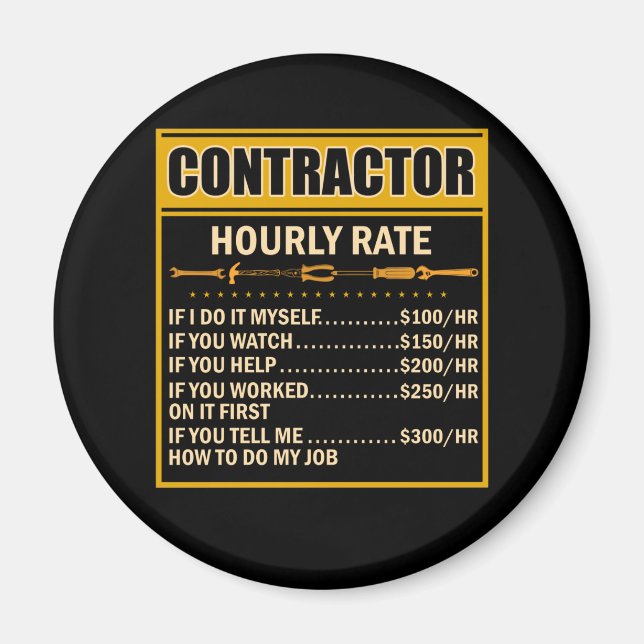 Handyman Price Chart Contractor Hourly Rate Labour Magnet (Front)