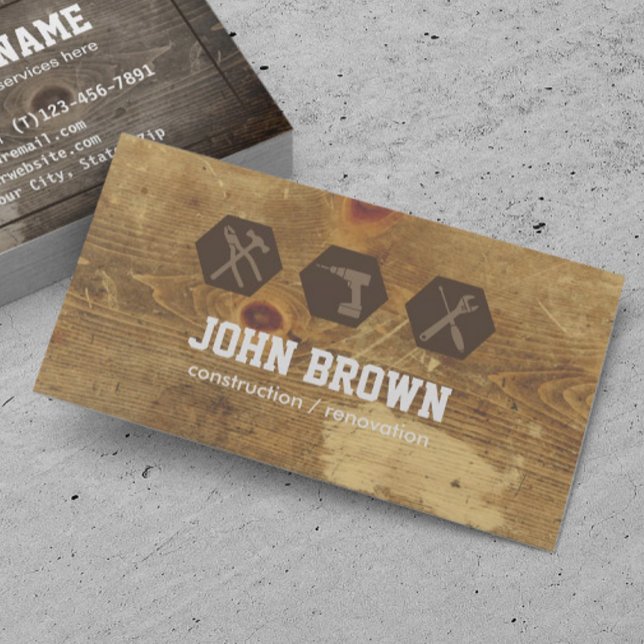 Handyman Professional Construction Carpentry WOOD Business Card (Creator Uploaded)