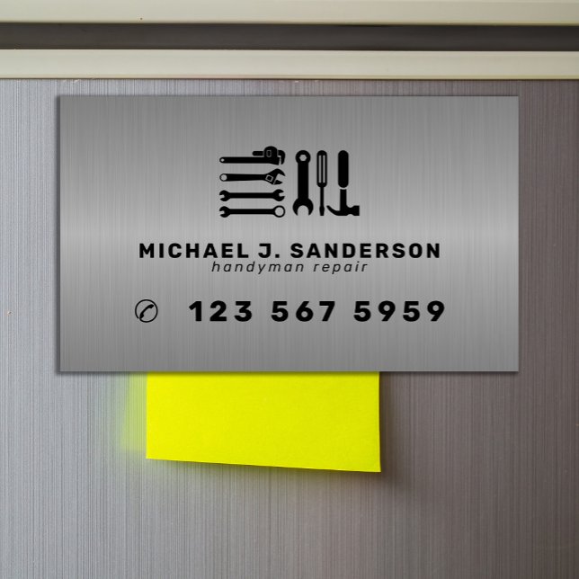Handyman professional repair services metal magnetic business card (Creator Uploaded)
