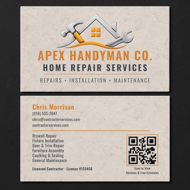 Handyman QR Code Professional Business Card (Creator Uploaded)