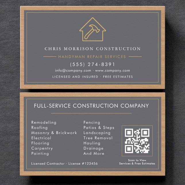 Handyman QR Code Wood Construction Professional Business Card (Creator Uploaded)