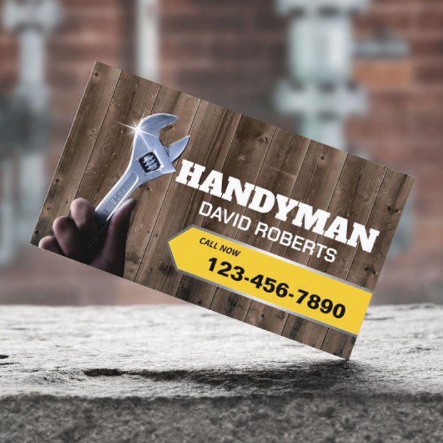 Handyman Repair Maintenance Plumbing Service Wood Business Card (Creator Uploaded)