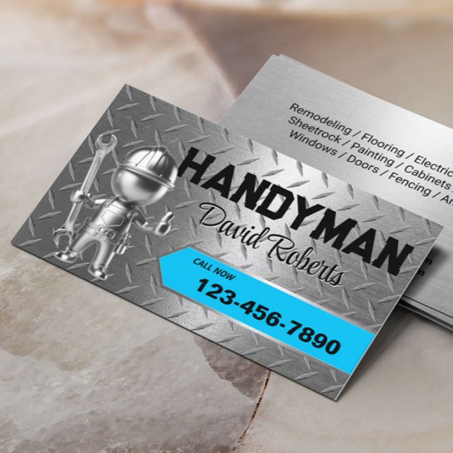 Handyman Repair & Maintenance Service Blue Metal Business Card (Creator Uploaded)