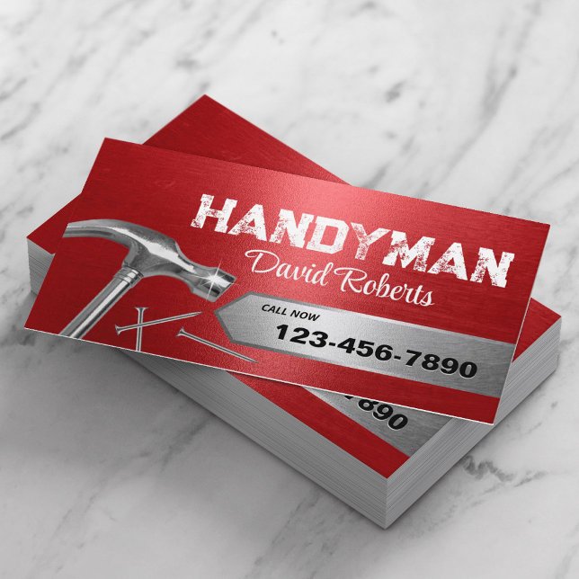Handyman Repair & Maintenance Service Red Metal Business Card (Creator Uploaded)
