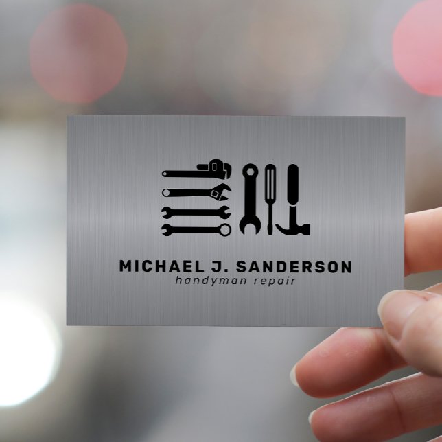 Handyman repair maintenance service steel metal business card (Creator Uploaded)