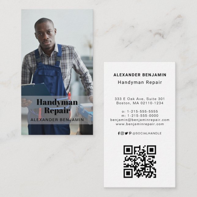 Handyman Repair Photo QR Code Business Card (Front/Back)