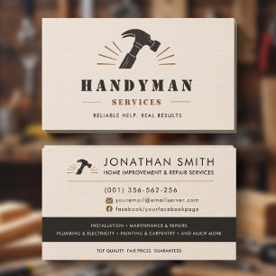 Handyman Rustic Cream Hammer Custom Business Card