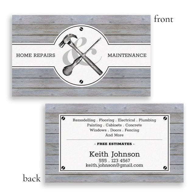 Handyman Rustic Grey Wood Vintage Construction Business Card (Creator Uploaded)