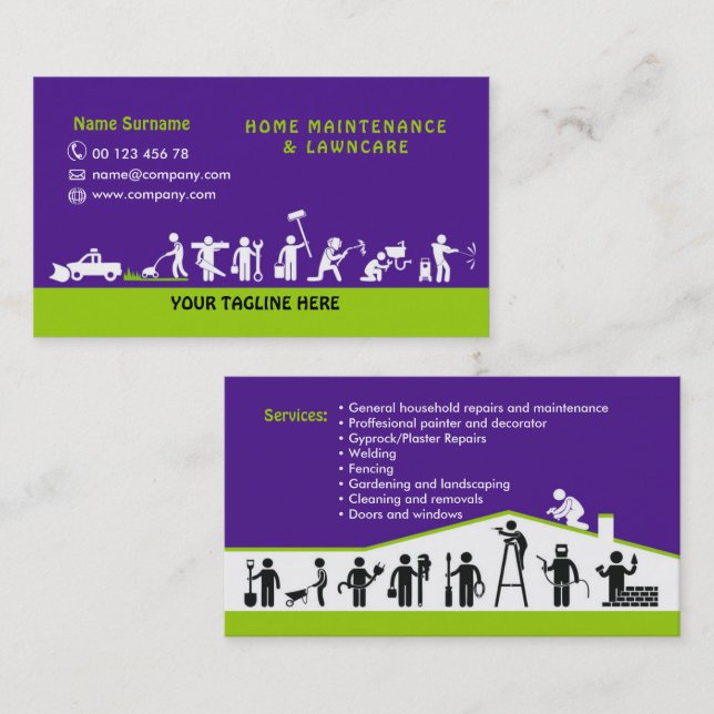 Handyman services, home maintenance and lawncare business card (Front/Back)