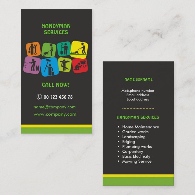 Handyman services, home maintenance business card (Front/Back)