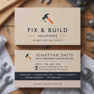 Handyman Services Modern Beige Hammer Logo Business Card