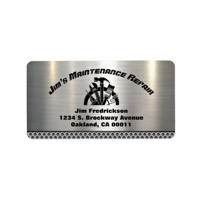 Handyman Steel Plate Maintenance Service Address Label (Front)
