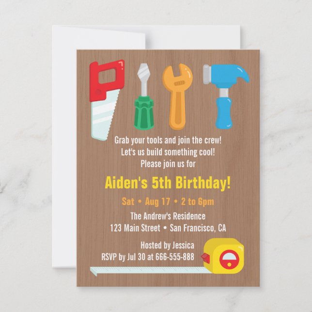 Handyman Tool Boys Birthday Party Invitations (Front)