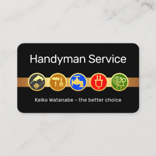 Handyman Tool Icons On Gold Tab Business Card