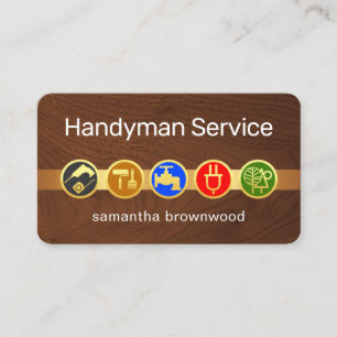 Handyman Tool Icons On Gold Tab Timber Wood Business Card