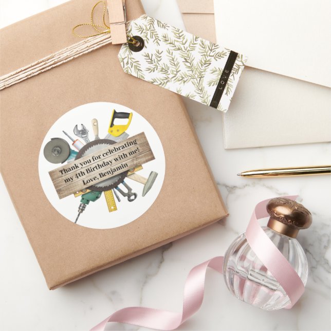 Handyman Tools and Gadgets Birthday Thank You Classic Round Sticker (Gifting)