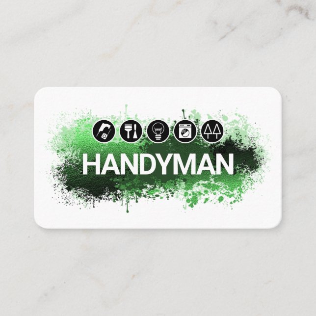 Handyman Tools Green Paint Splatter Business Card (Front)