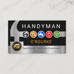 Handyman Tools Icon On Silver Hammer Business Card
