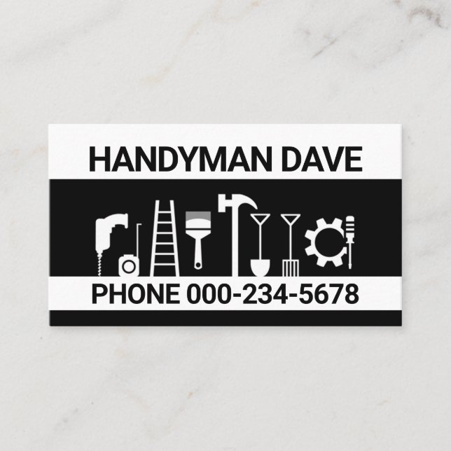 Handyman Tools On Black White Layers Business Card (Front)