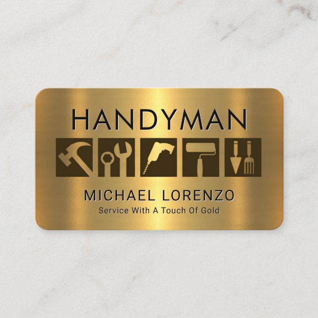 Handyman Tools On Gold Business Card (Front)
