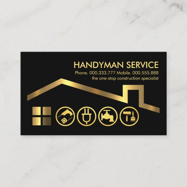 Handyman Tools On Gold Rooftop Business Card (Front)