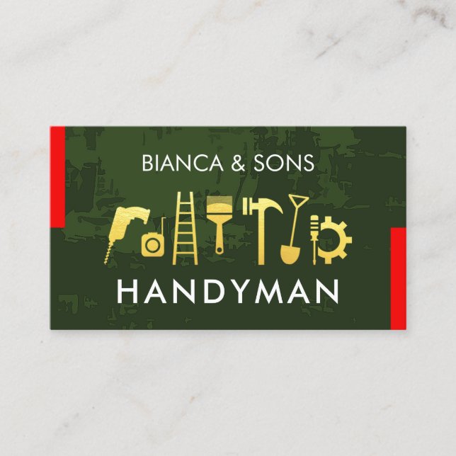 Handyman Tools On Peeling Paint Business Card (Front)