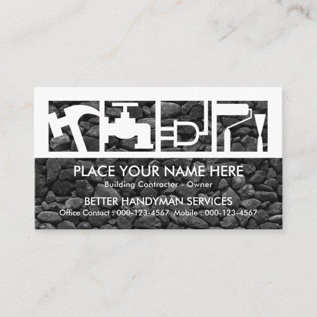 Handyman Tools On Rock Business Card (Front)