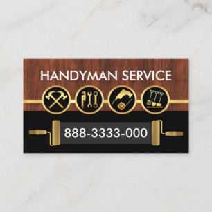 Handyman Tools On Stylish Wood Gold Line Business Card
