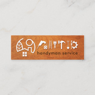 Handyman Tools On Timber Wood Mini Business Card