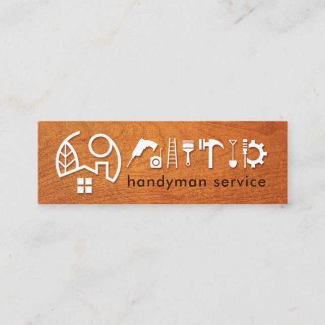 Handyman Tools On Timber Wood Mini Business Card (Front)